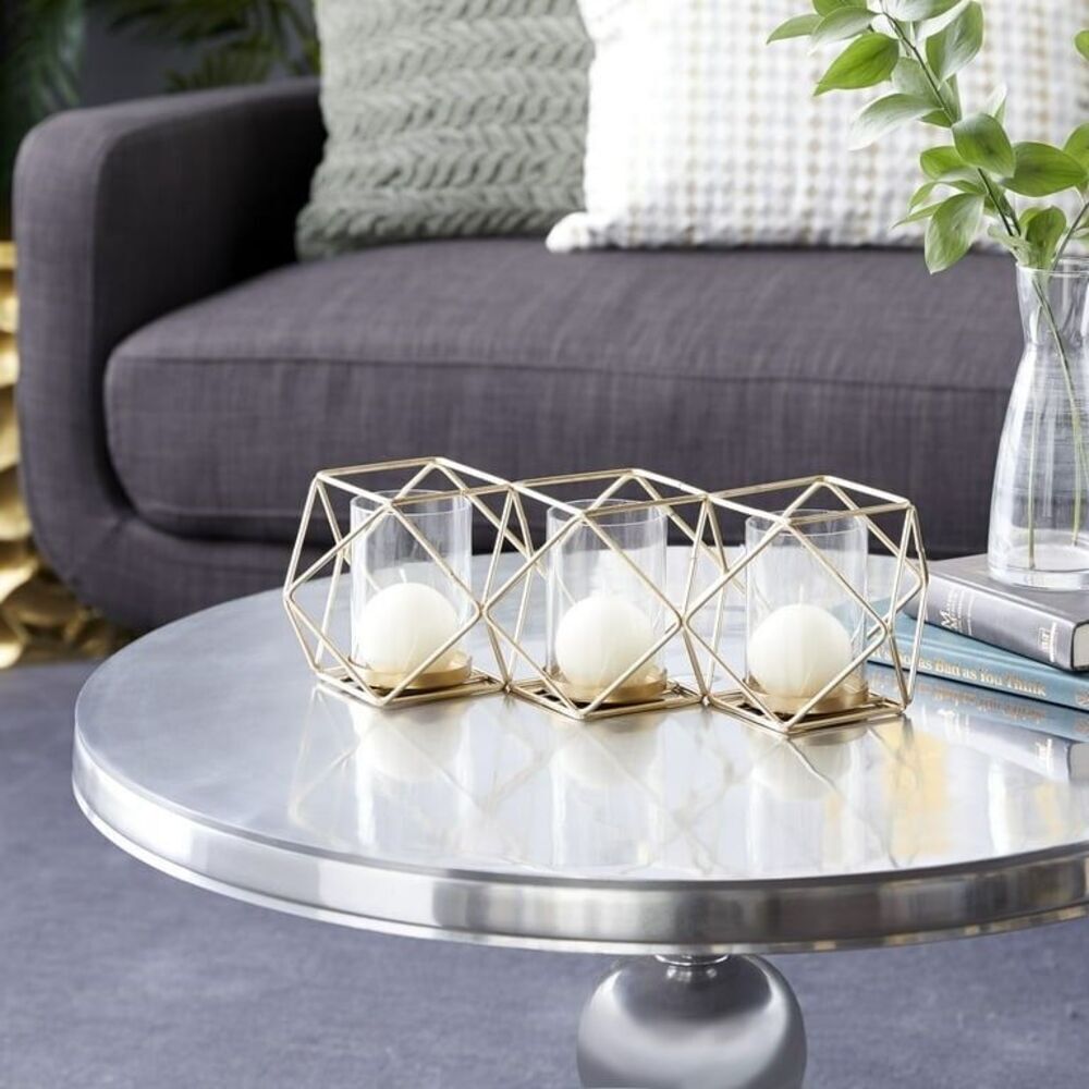 Geometric Metal 3 Pillar Candle Holder
